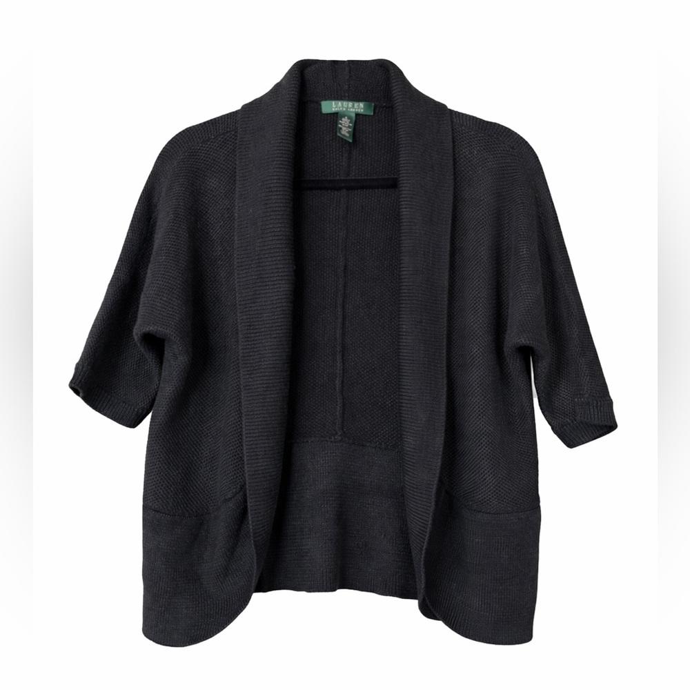 Lauren Ralph Lauren Black Open Front Knit Cardigan Sweater Size S